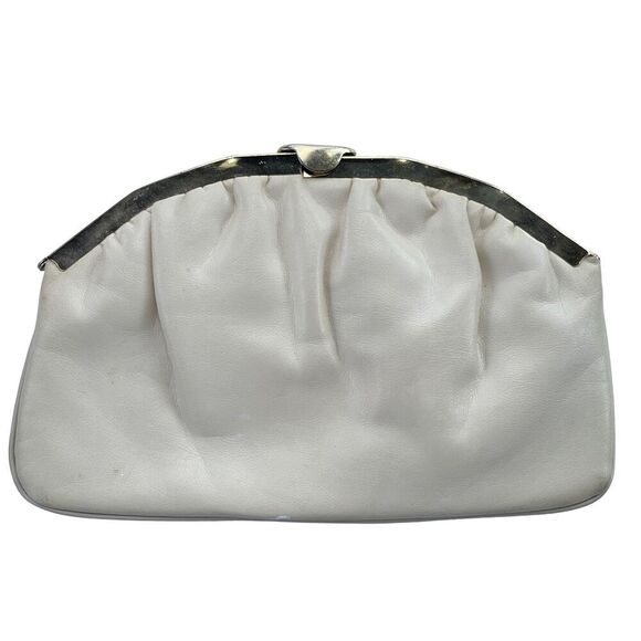 Vintage Off White Genuine Leather Crossbody Shoulder Bag Chain Strap Envelope Cl - Picture 1 of 11